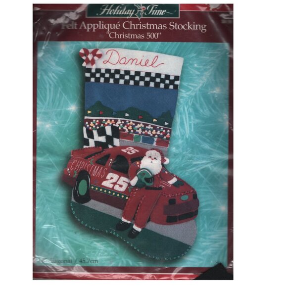 Bucilla Felt Applique Christmas Stocking Christmas 500 Santa Nascar Craft Kit - Picture 1 of 3